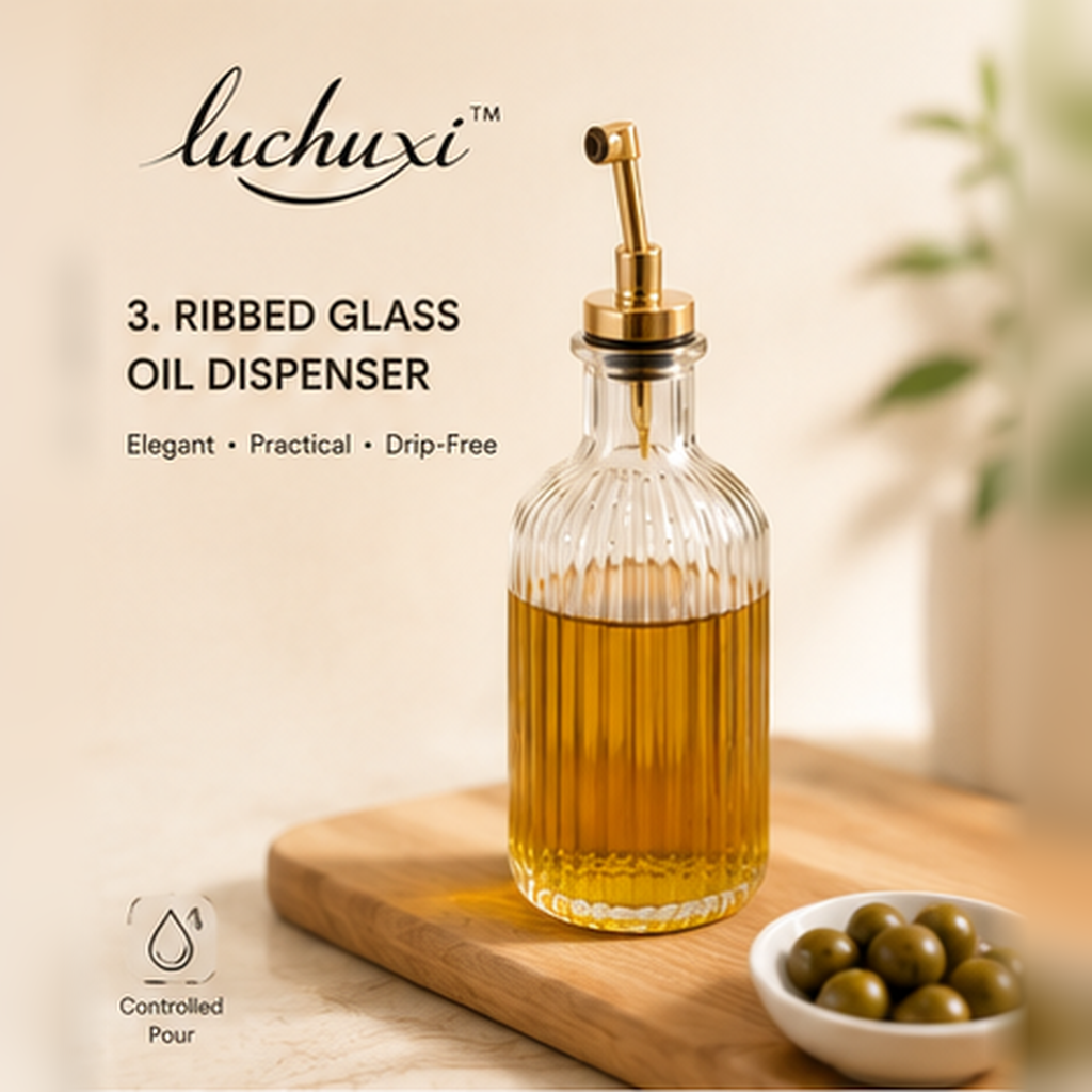ππ’πβπ’π₯π ribbed glass olive oil and vinegar dispenser with gold tone spout
