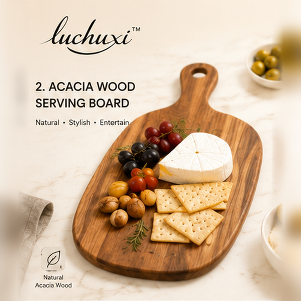 𝑙𝑢𝑐ℎ𝑢𝑥𝑖 acacia wood serving board with cheese fruit and crackers